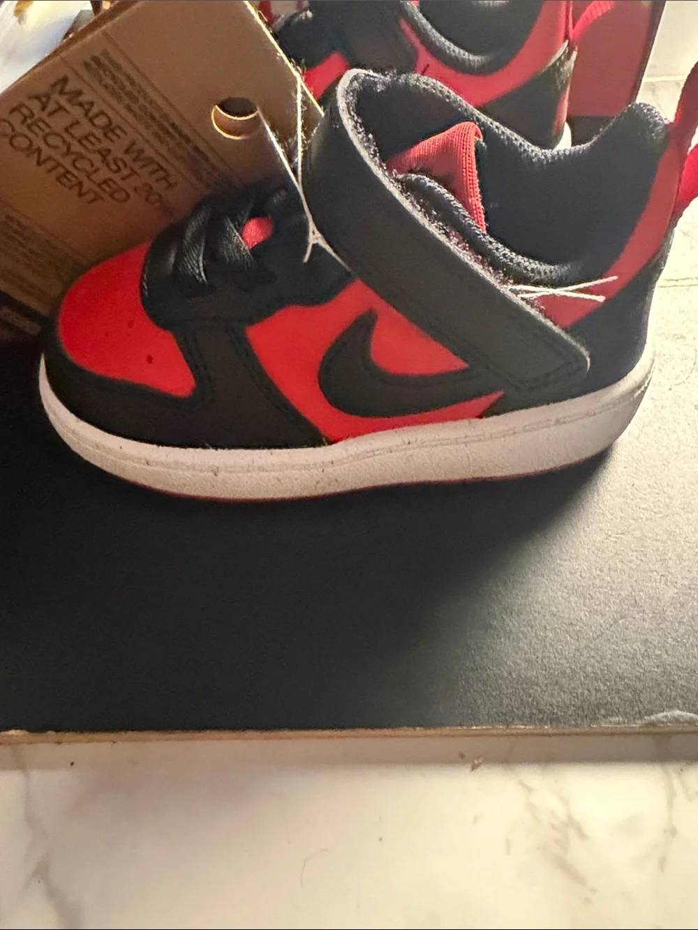 Nike Kids Red and Black Low-Top Velcro Sneakers